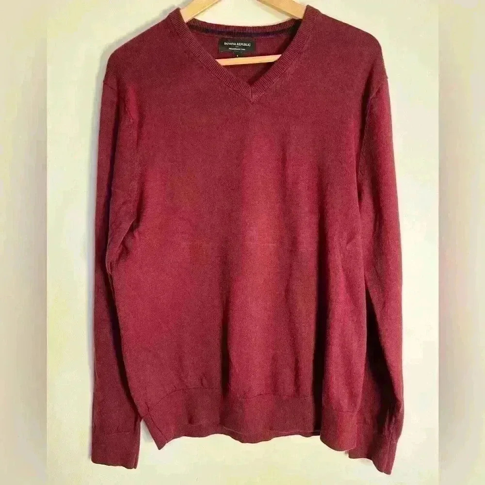 Banana Republic Mens Large Silk Cashmere Blend Pullover Jumper Sweater Luxury
